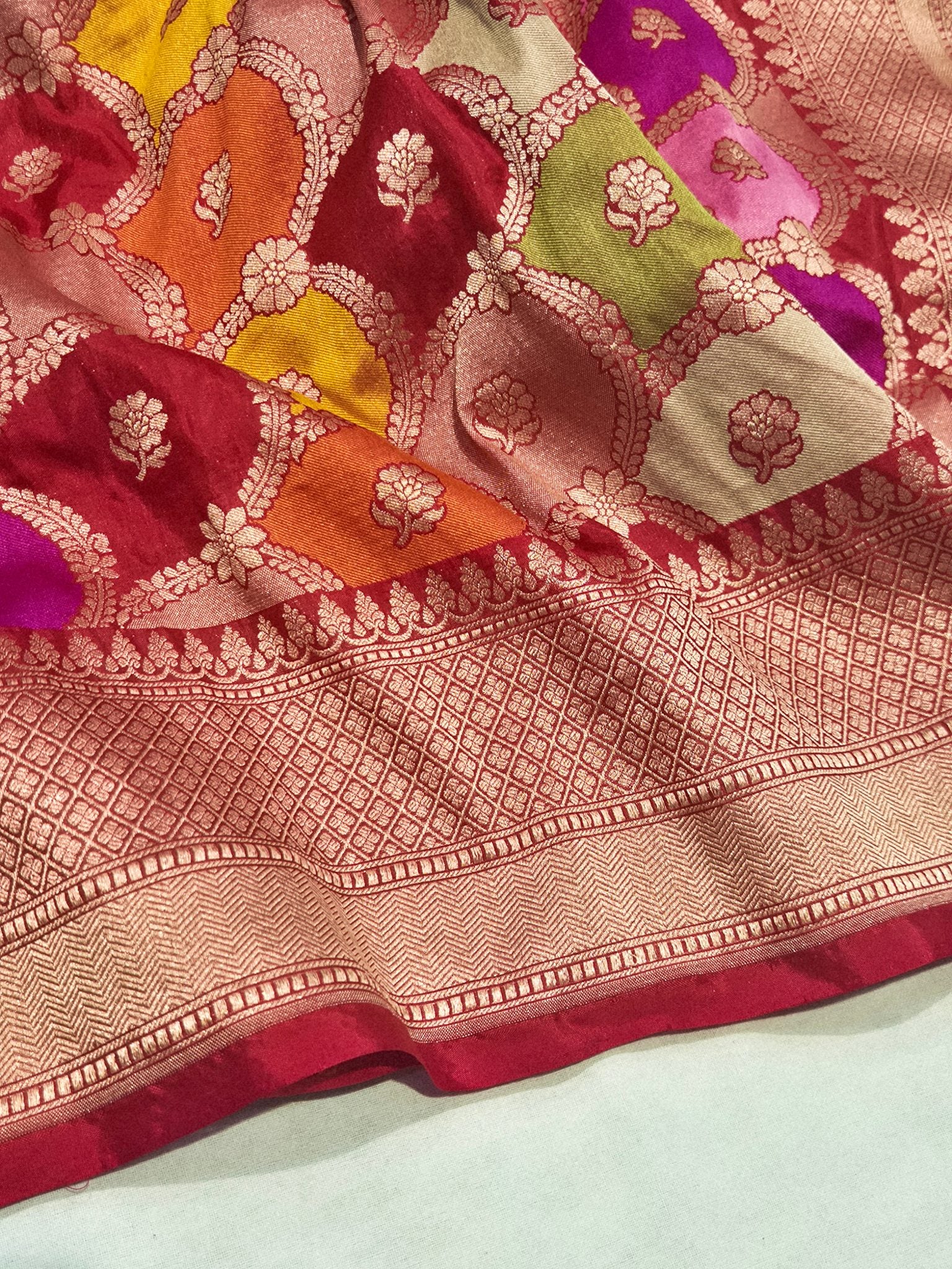 Red Katan Silk Banarasi saree full spread
