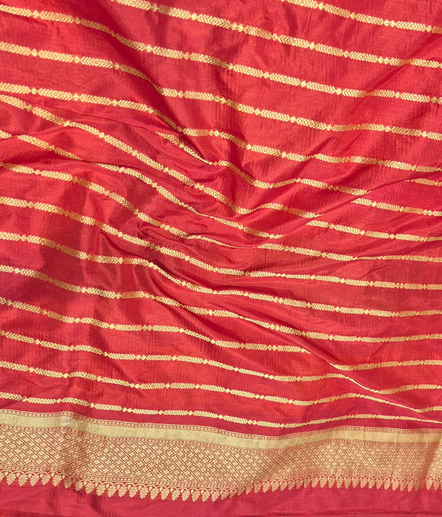 Red Katan Silk Banarasi saree texture detail
