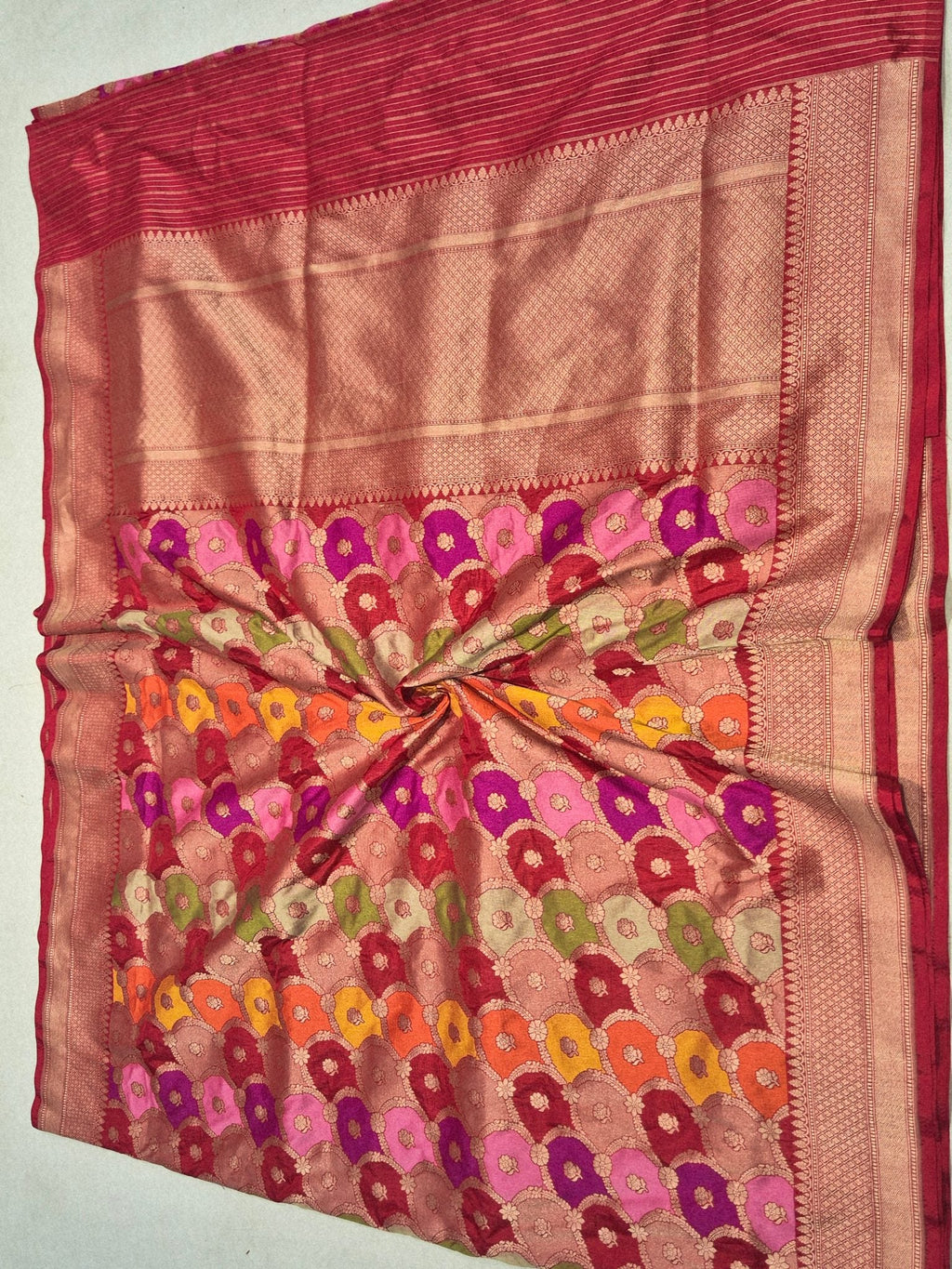 Red Katan Silk Banarasi saree zari work detail