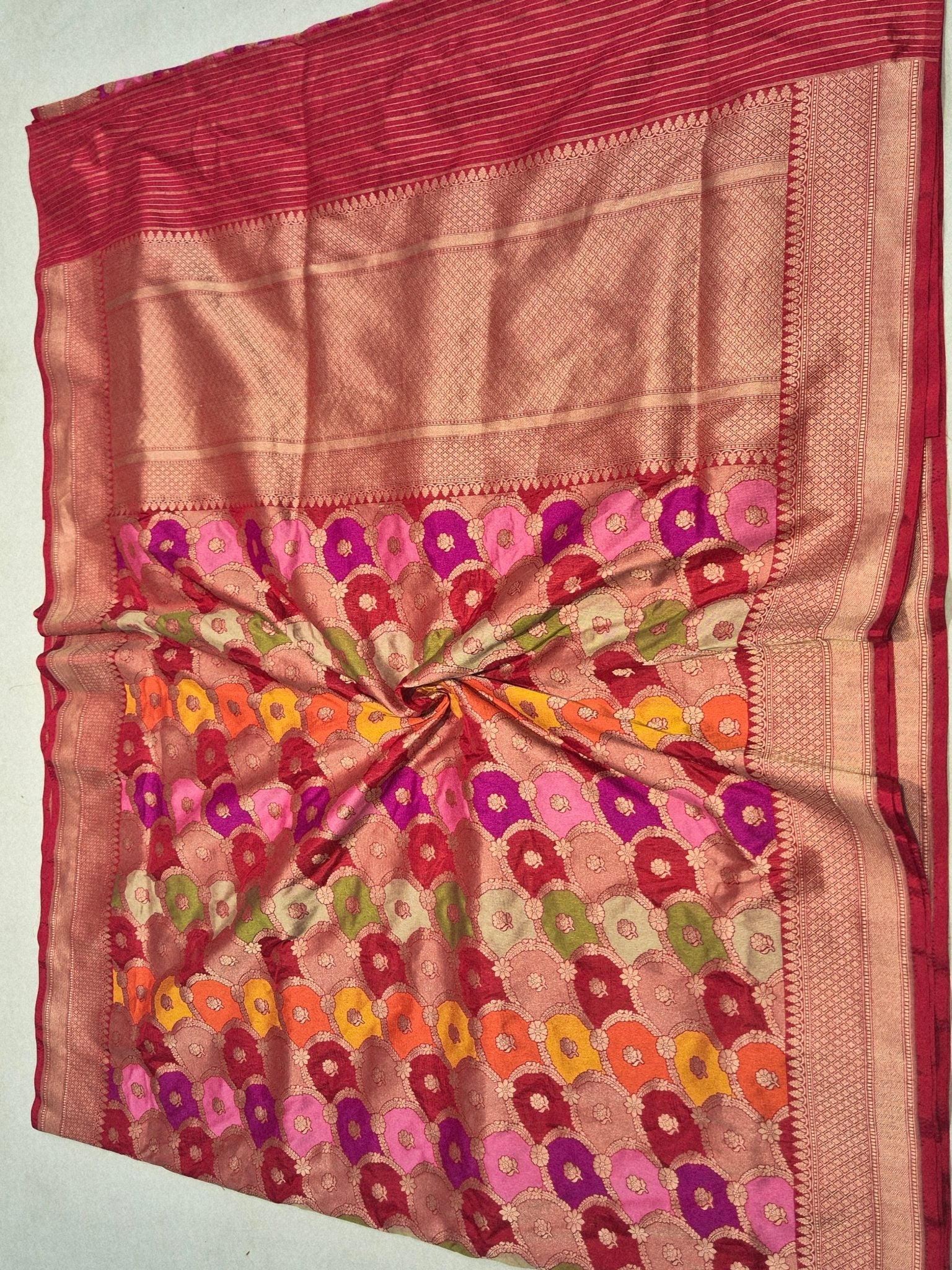 Red Katan Silk Banarasi saree zari work detail