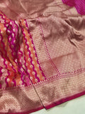 Pink Katan Silk Banarasi saree front drape view