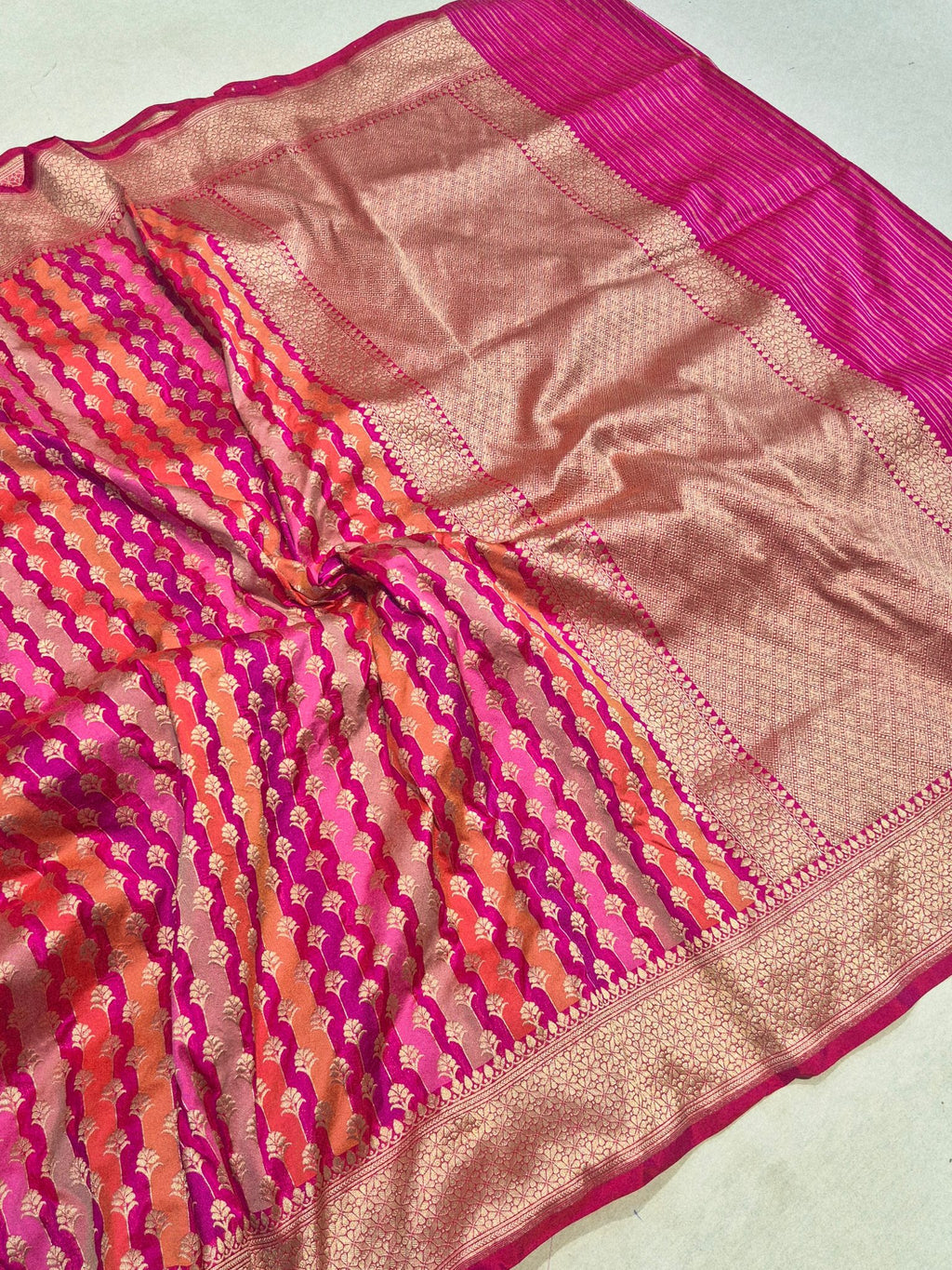 Pink Katan Silk Banarasi saree pallu detail