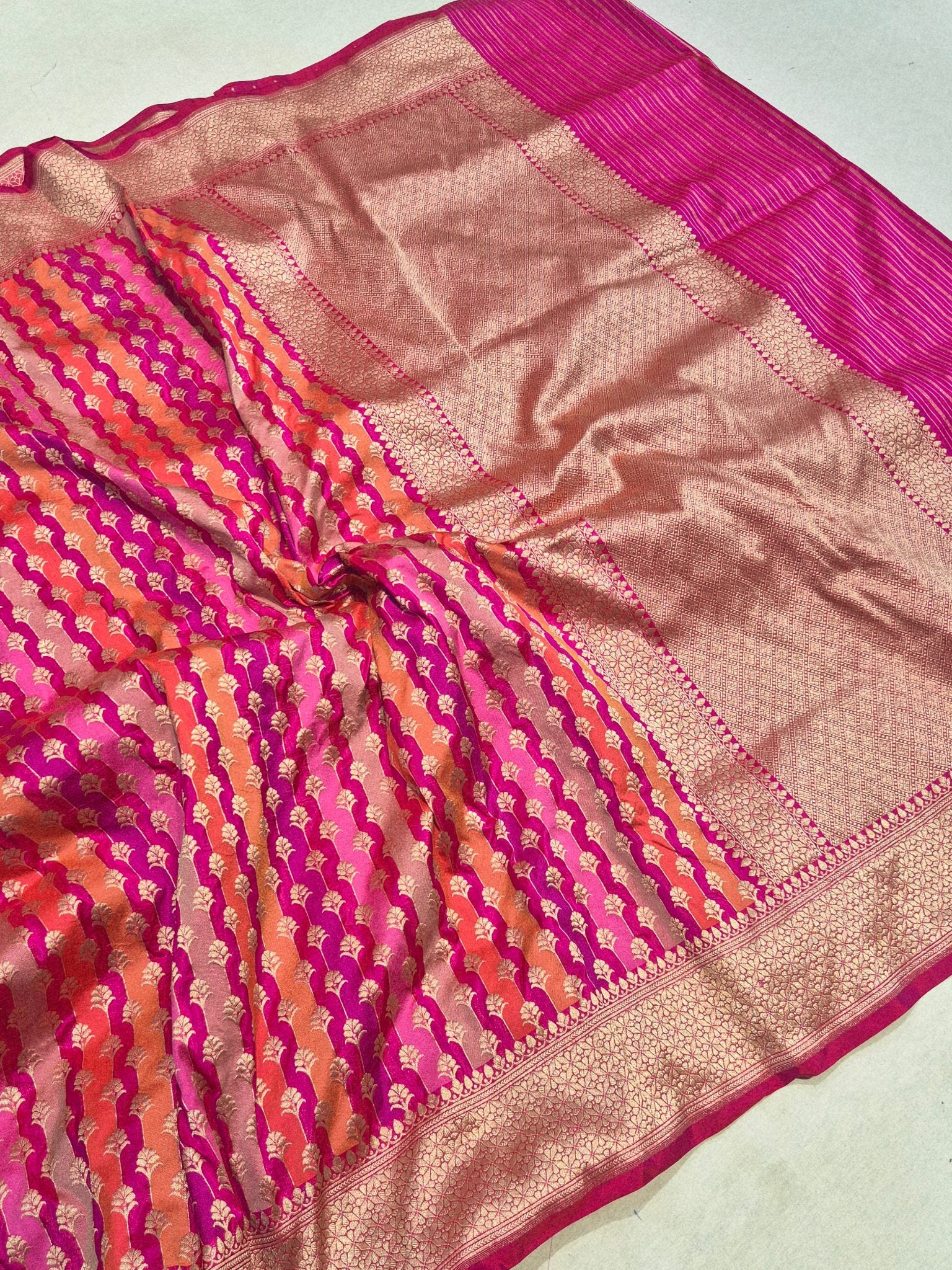 Pink Katan Silk Banarasi saree pallu detail
