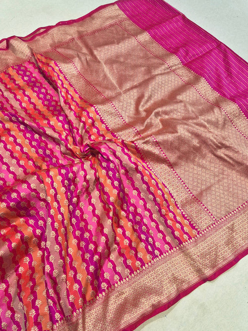 Pink Katan Silk Banarasi saree pallu detail