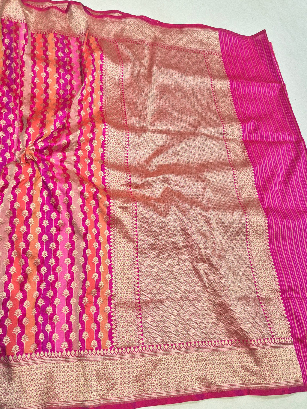 Pink Katan Silk Banarasi saree border closeup