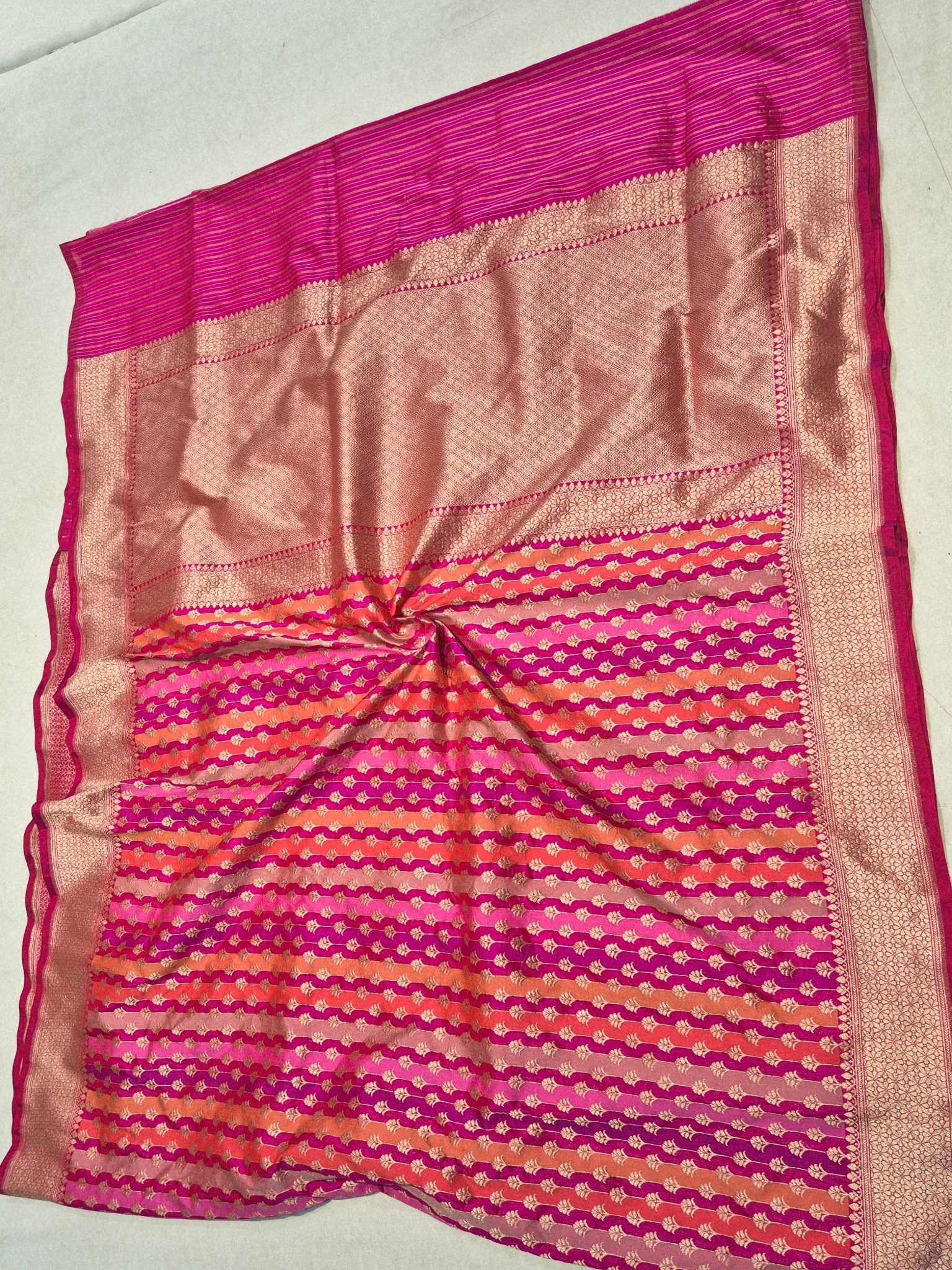 Pink Katan Silk Banarasi saree texture detail