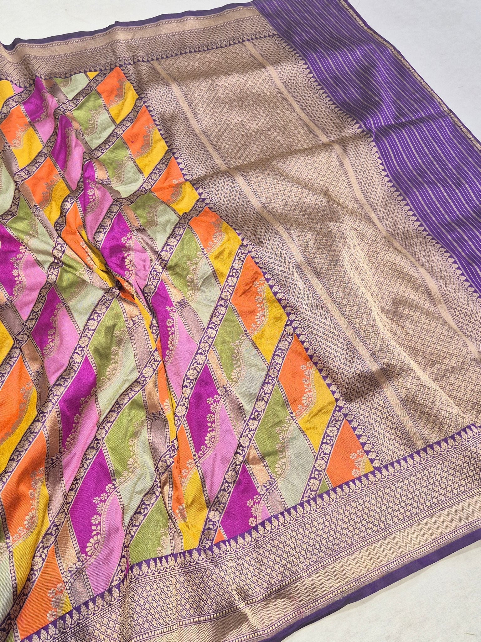 Purple Katan Silk Banarasi saree pallu detail