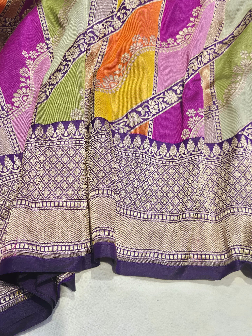 Purple Katan Silk Banarasi saree full spread