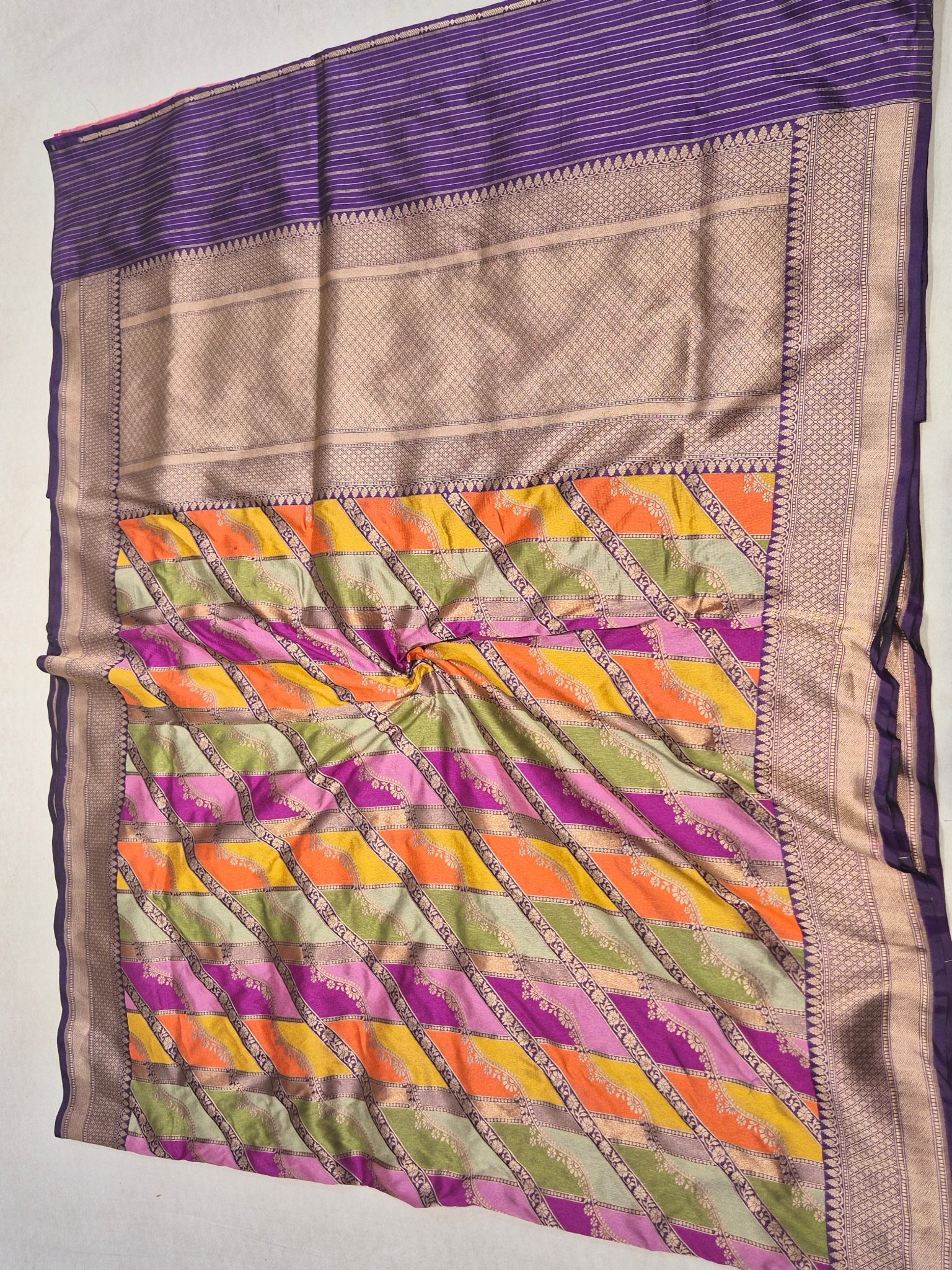 Purple Katan Silk Banarasi saree zari work detail