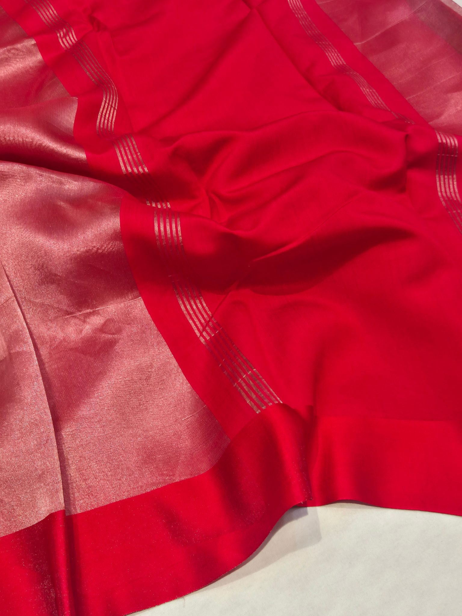 Red Tissue Silk Banarasi saree front drape view