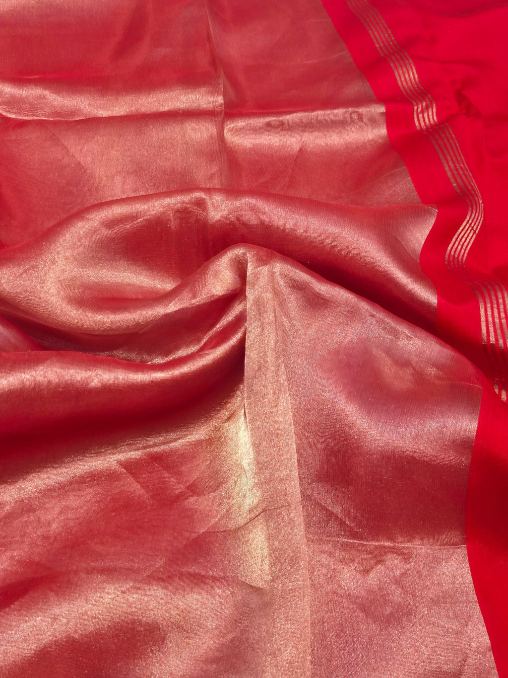 Red Tissue Silk Banarasi saree border closeup