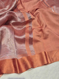 Coffee Brown Tissue Silk Banarasi saree front drape view