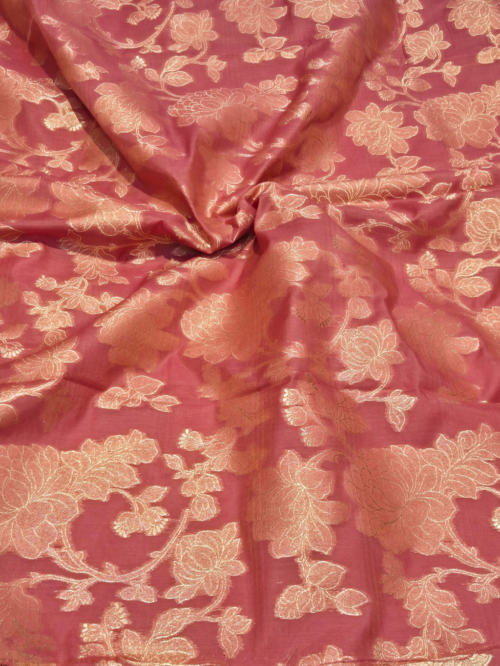 Cherry Peach Pink Cotton Banarasi suit sleeve detail