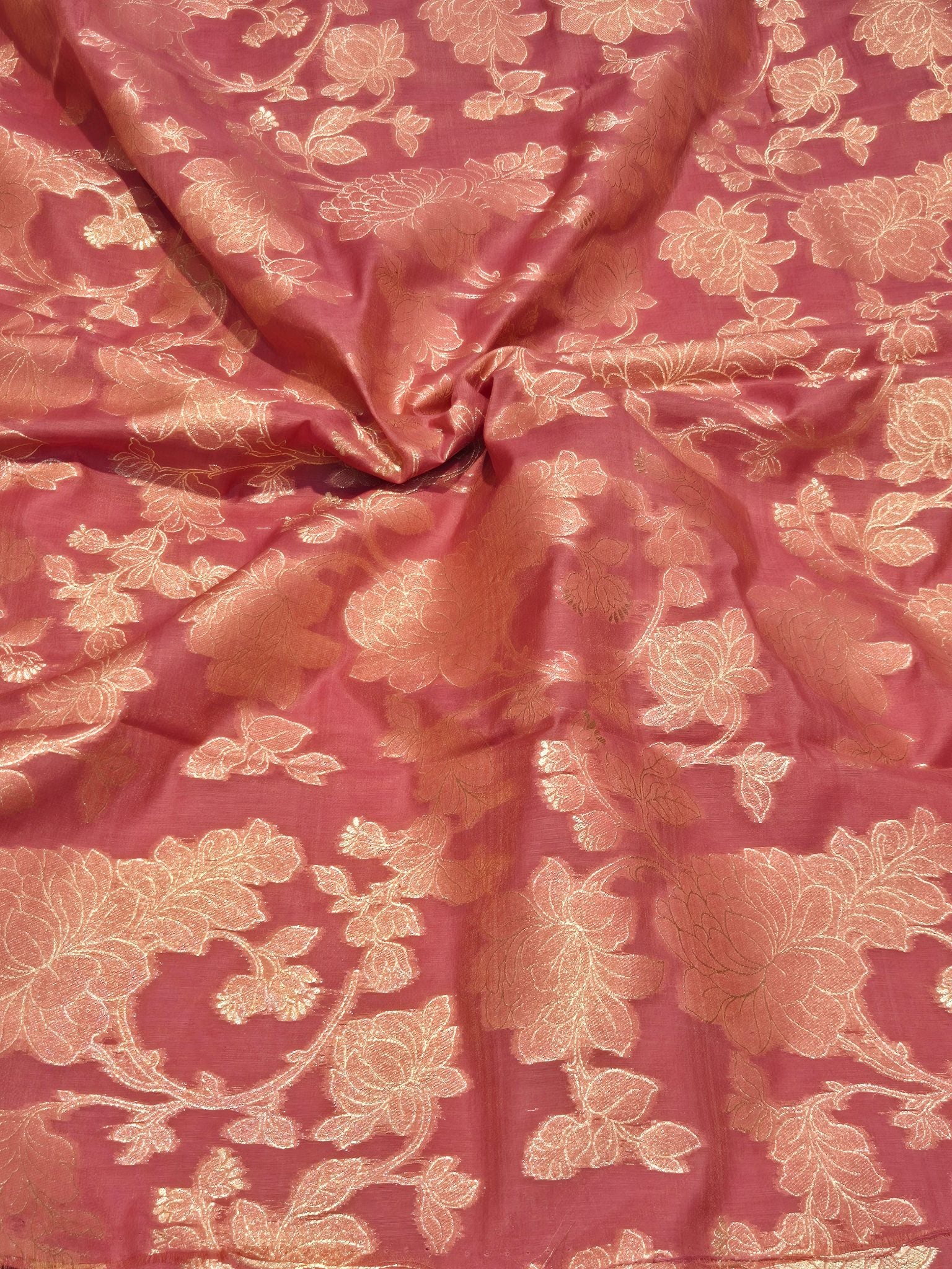 Cherry Peach Pink Cotton Banarasi suit sleeve detail