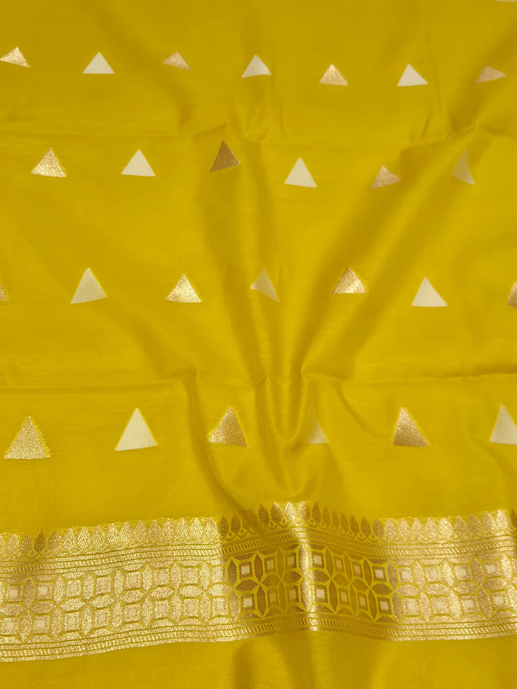 Lime Yellow Cotton Banarasi suit sleeve detail