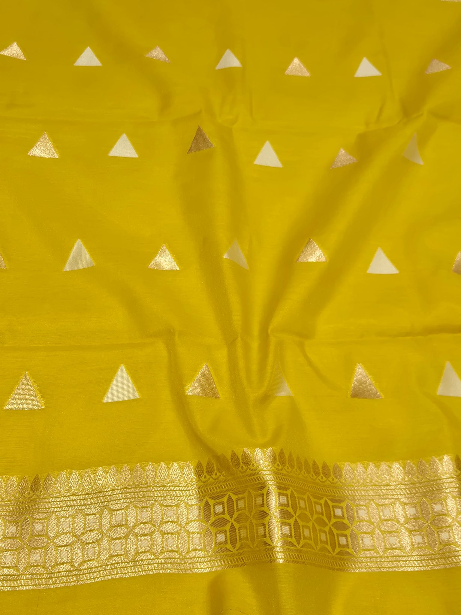 Lime Yellow Cotton Banarasi suit sleeve detail