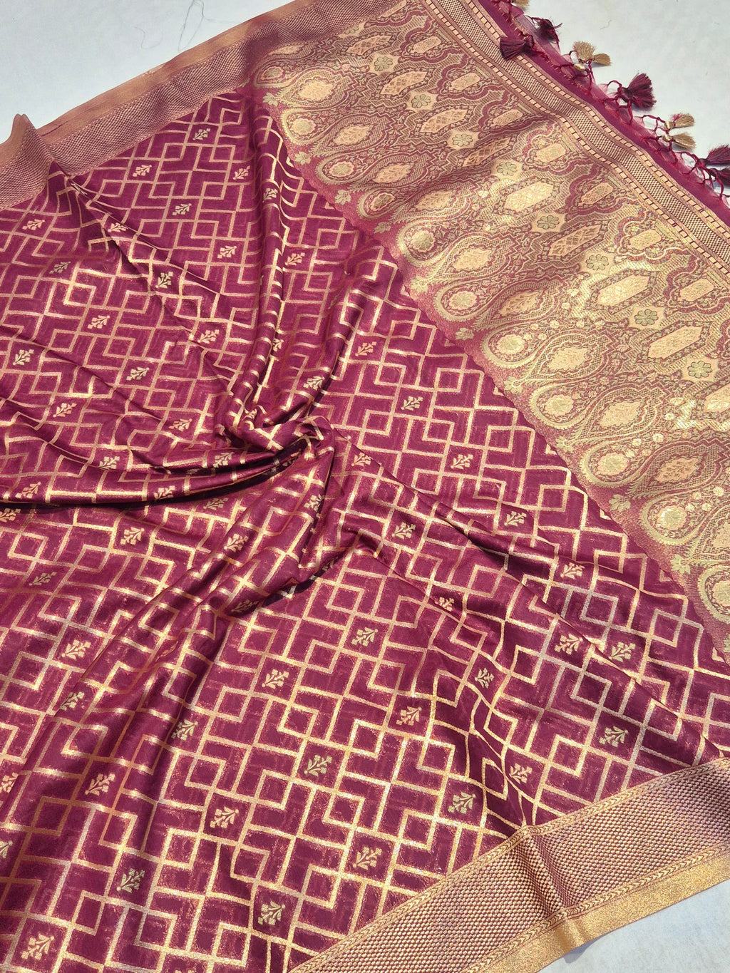 Maroon Pure Cotton Banarasi suit neckline detail