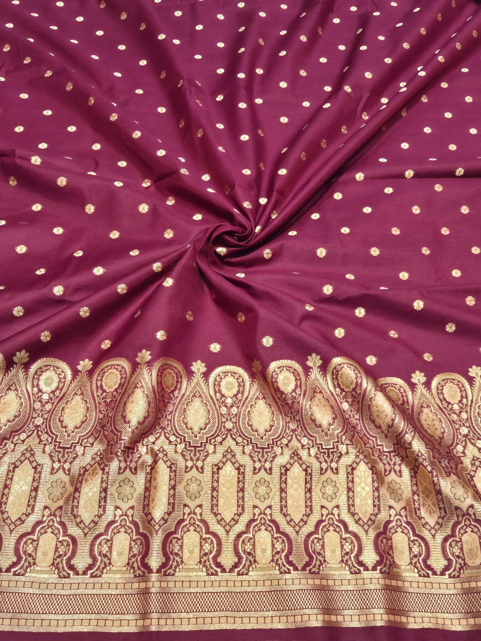 Maroon Pure Cotton Banarasi suit sleeve detail