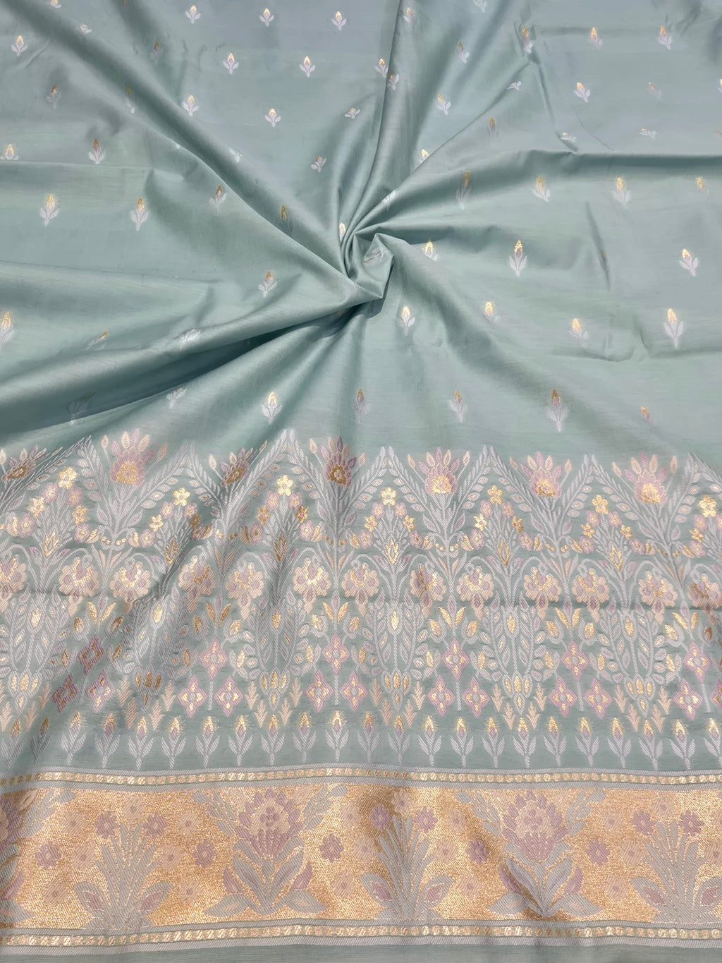 Ice Blue Pure Cotton Banarasi suit sleeve detail