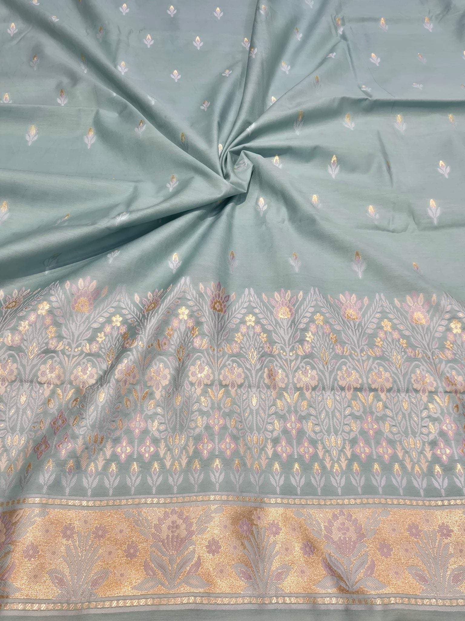 Ice Blue Pure Cotton Banarasi suit sleeve detail