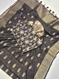 Black Pure Cotton Banarasi suit front drape view