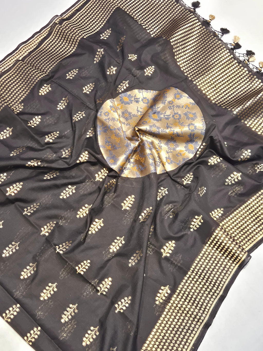 Black Pure Cotton Banarasi suit neckline detail