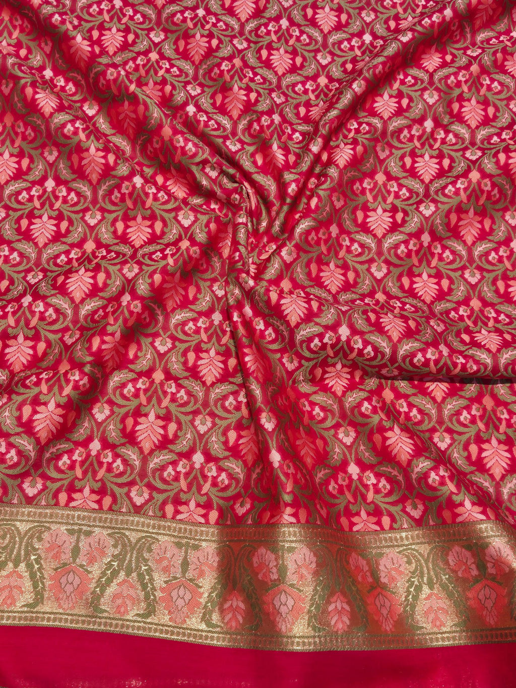 Cherry Pink Pure Cotton Banarasi suit sleeve detail