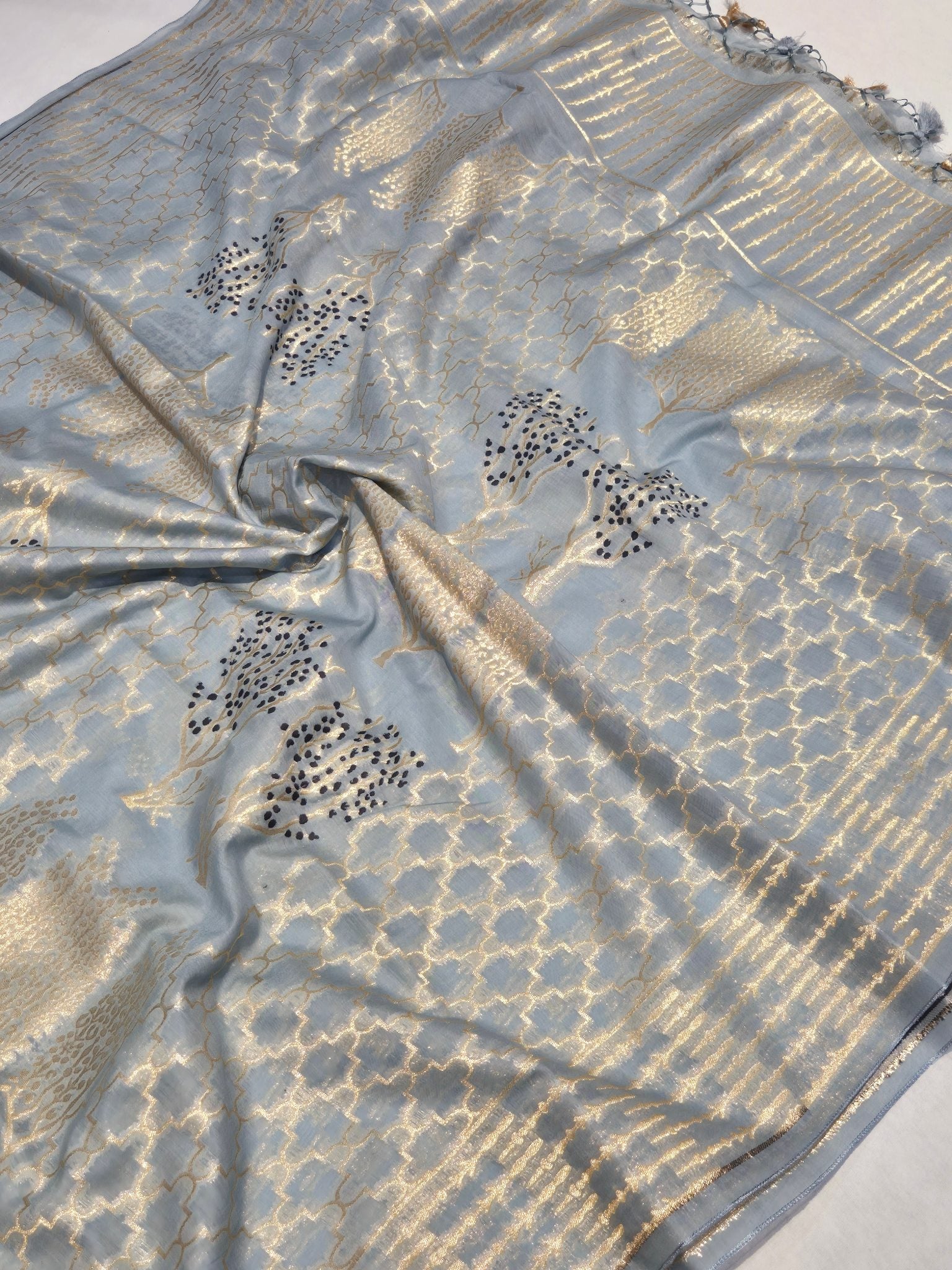 Porcelain Pure Cotton Banarasi suit neckline detail