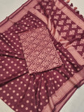 Wine Pure Cotton Banarasi suit front drape view