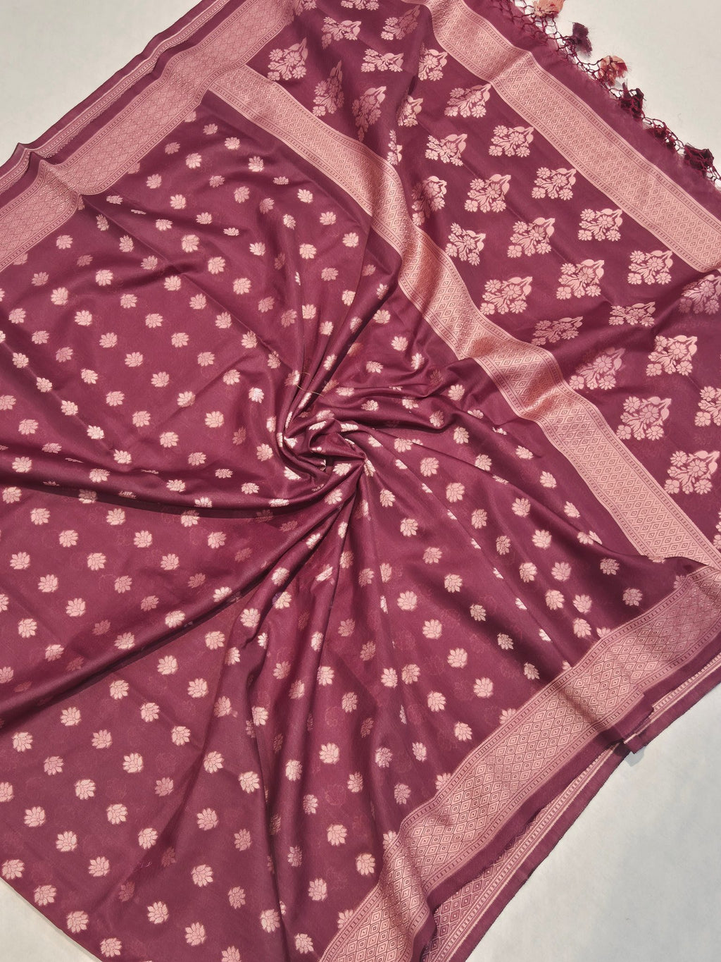 Wine Pure Cotton Banarasi suit neckline detail
