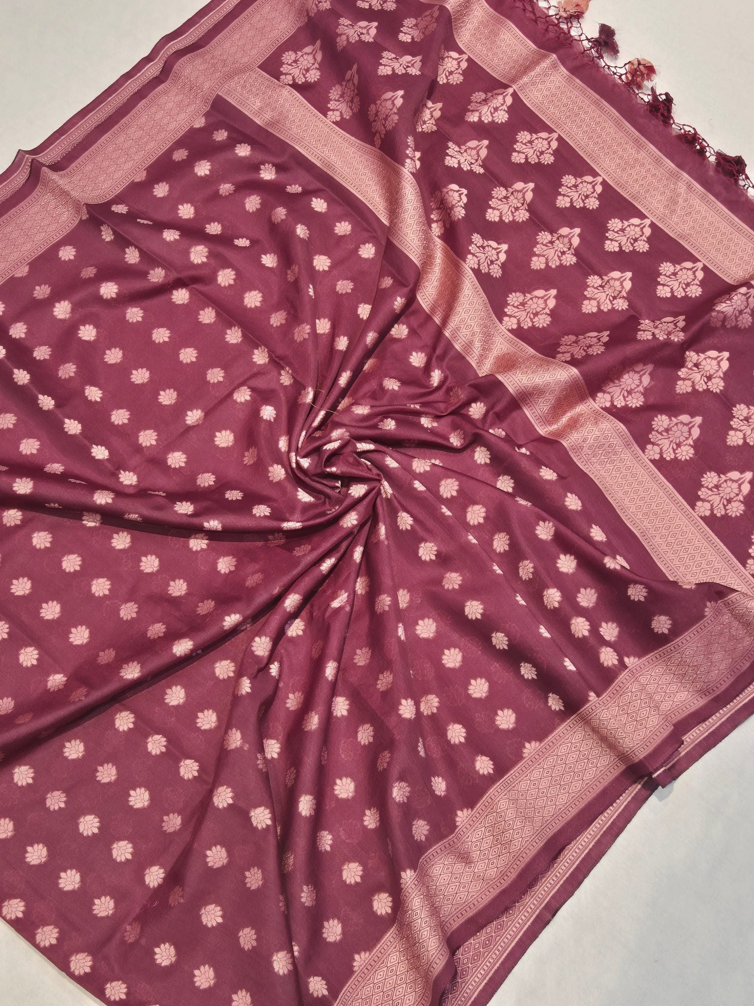 Wine Pure Cotton Banarasi suit neckline detail