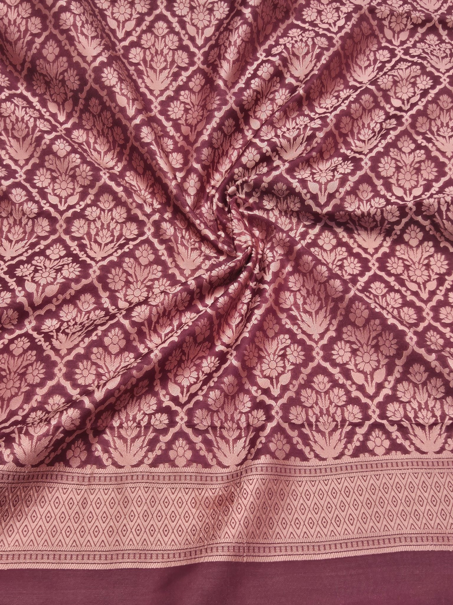 Wine Pure Cotton Banarasi suit sleeve detail