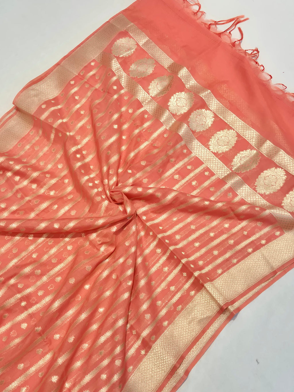 Peach Pure Cotton Banarasi suit neckline detail