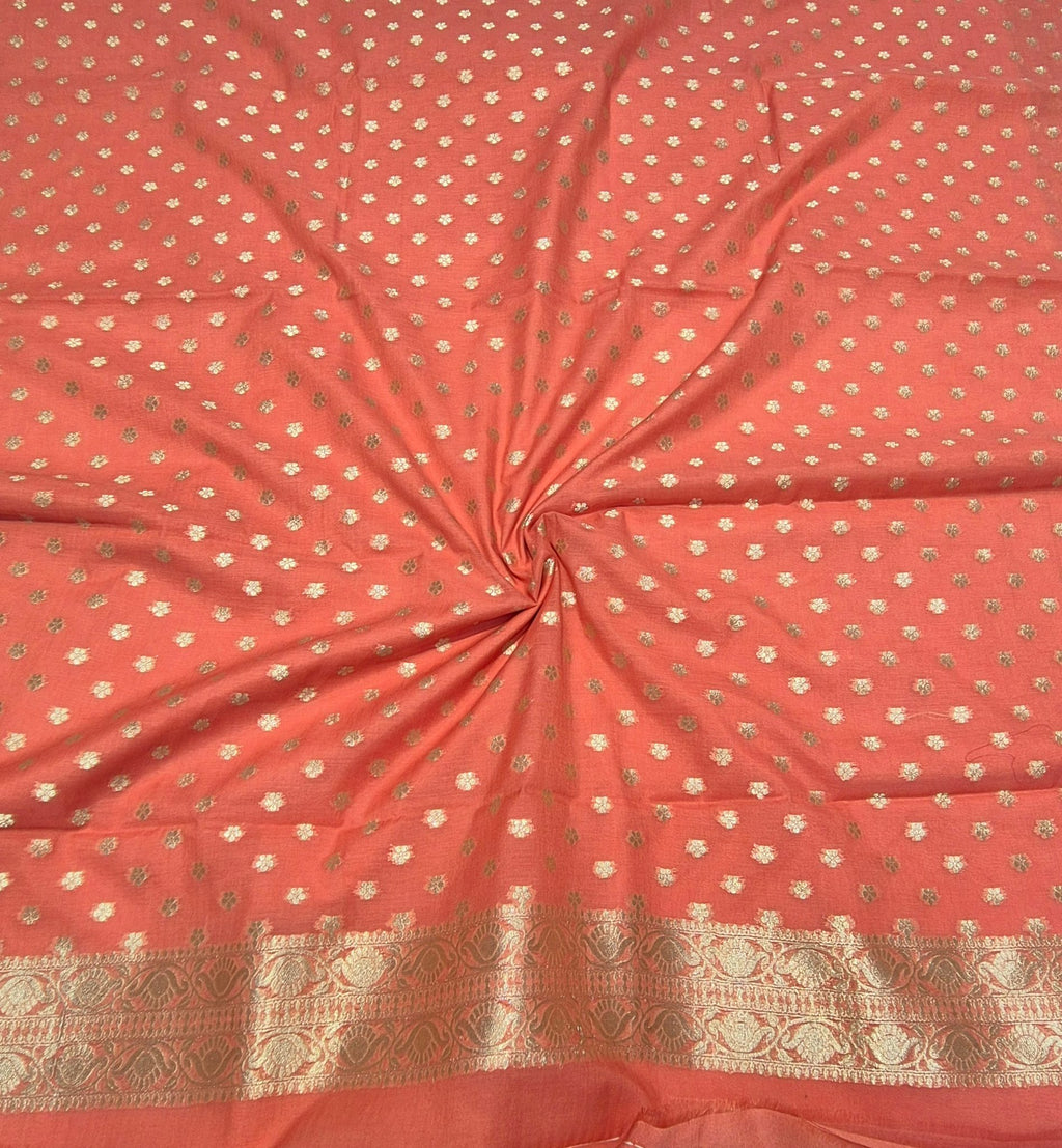 Peach Pure Cotton Banarasi suit sleeve detail