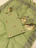 Green Pure Cotton Banarasi suit front drape view