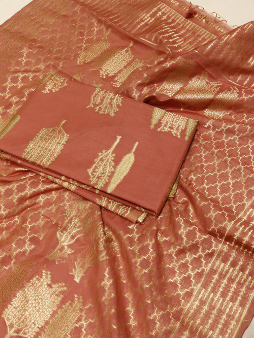 Vintage Pink Pure Cotton Banarasi suit front drape view
