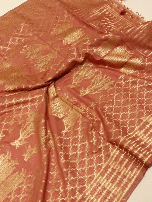 Vintage Pink Pure Cotton Banarasi suit neckline detail
