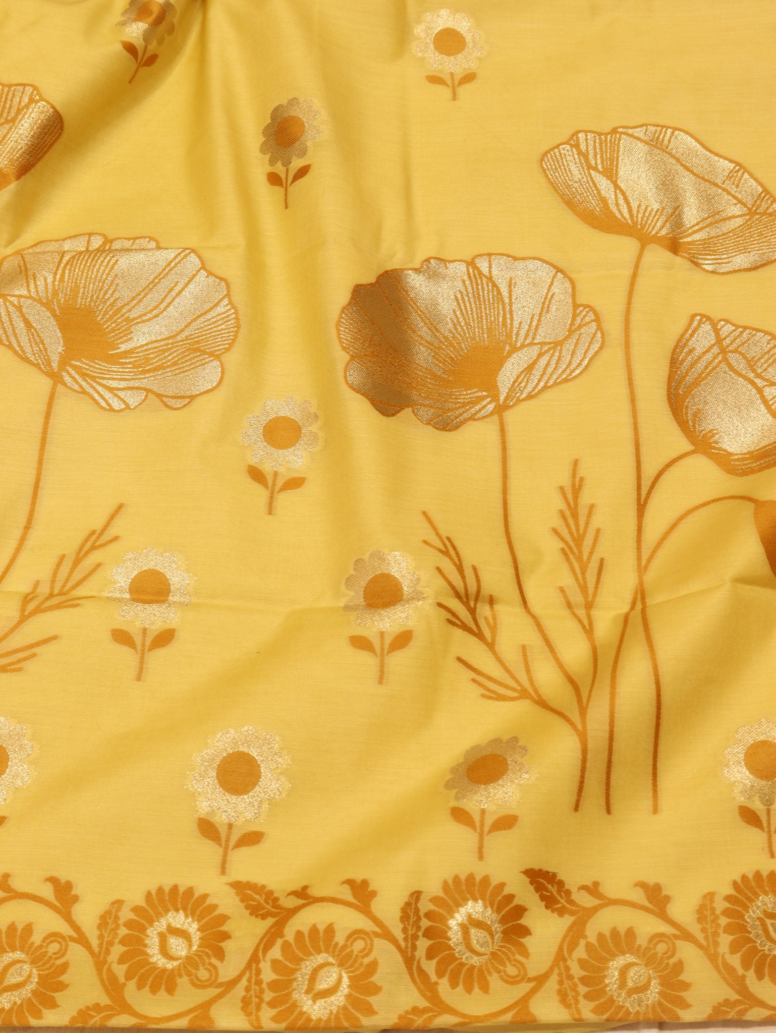Yellow Pure Cotton Banarasi suit sleeve detail