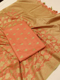 Orange Pure Cotton Banarasi suit front drape view