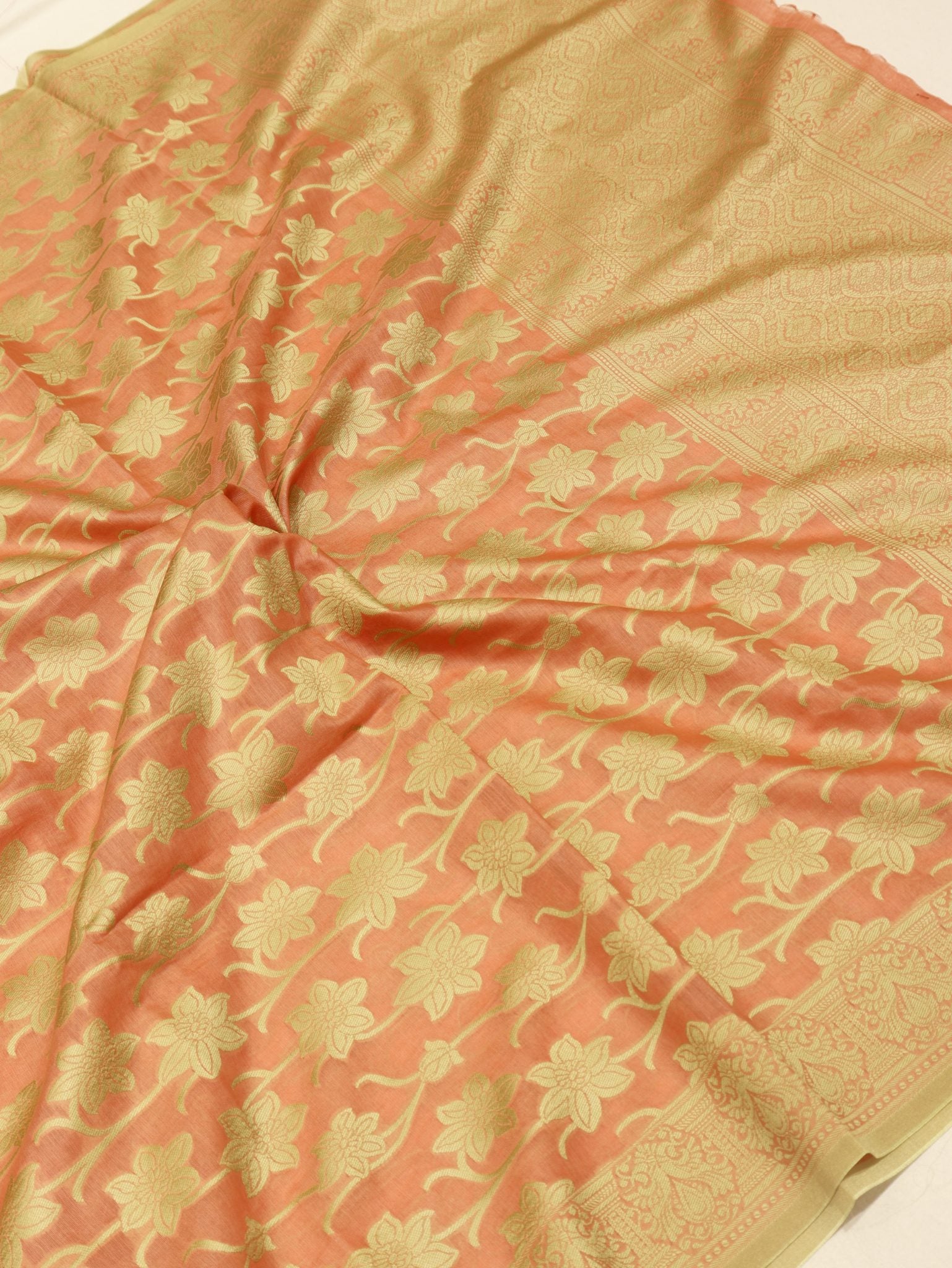 Orange Pure Cotton Banarasi suit neckline detail