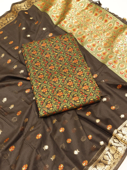 Black Pure Cotton Banarasi suit front drape view