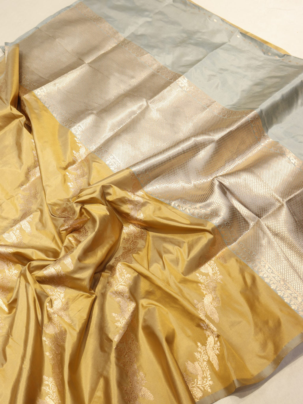 Camel Katan Silk Banarasi saree pallu detail