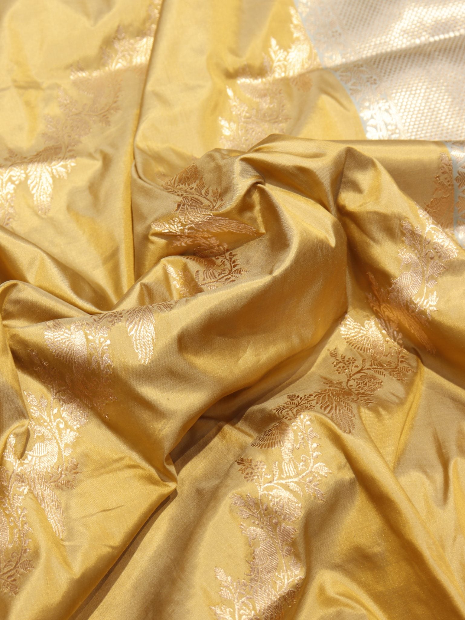 Camel Katan Silk Banarasi saree border closeup