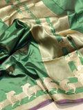 Green Katan Silk Banarasi saree front drape view