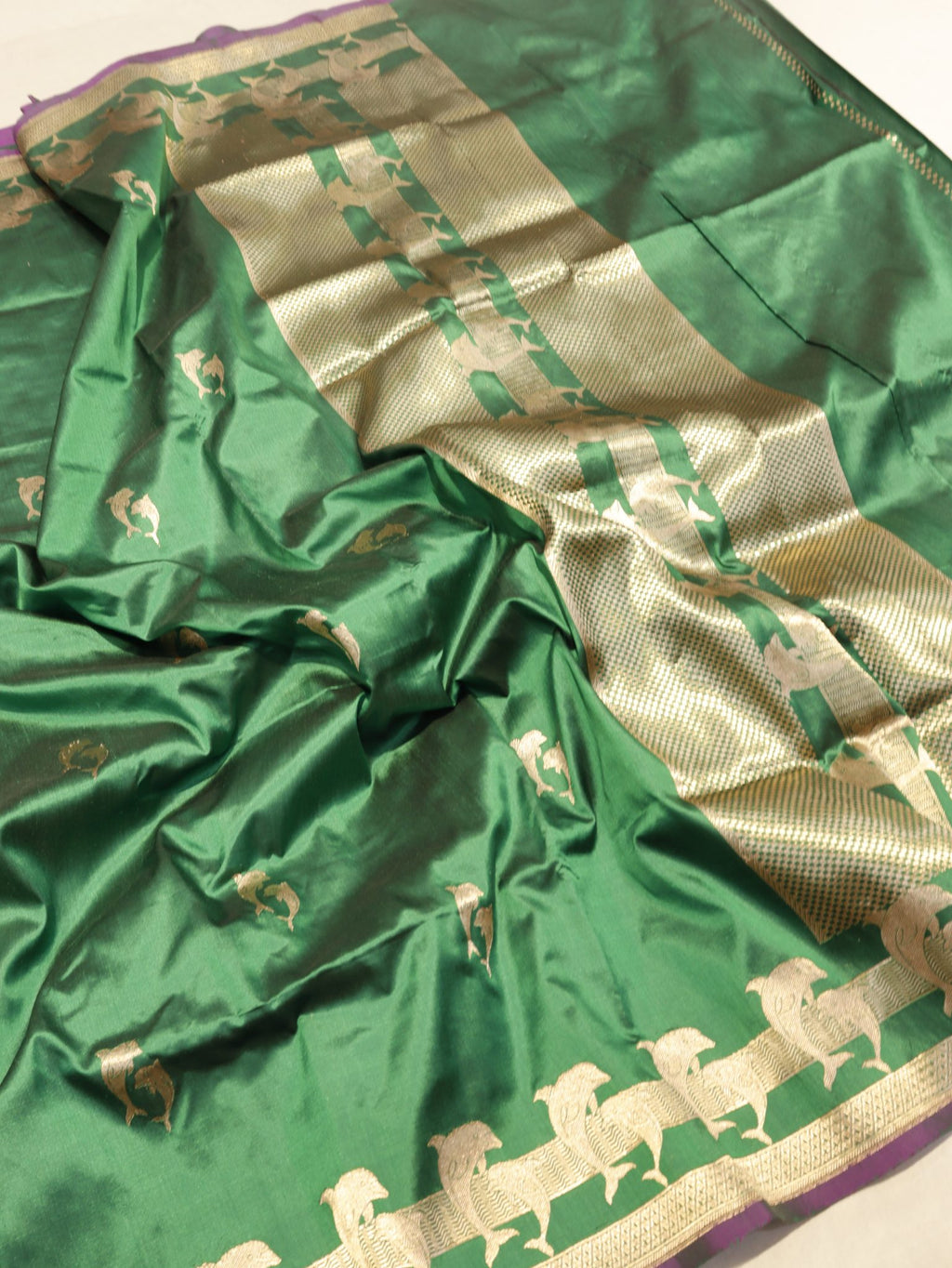 Green Katan Silk Banarasi saree pallu detail