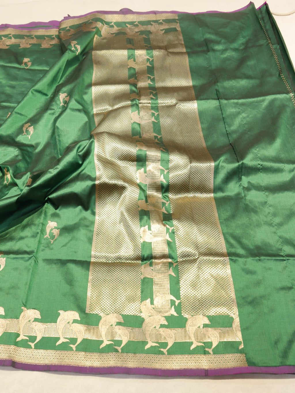 Green Katan Silk Banarasi saree blouse piece