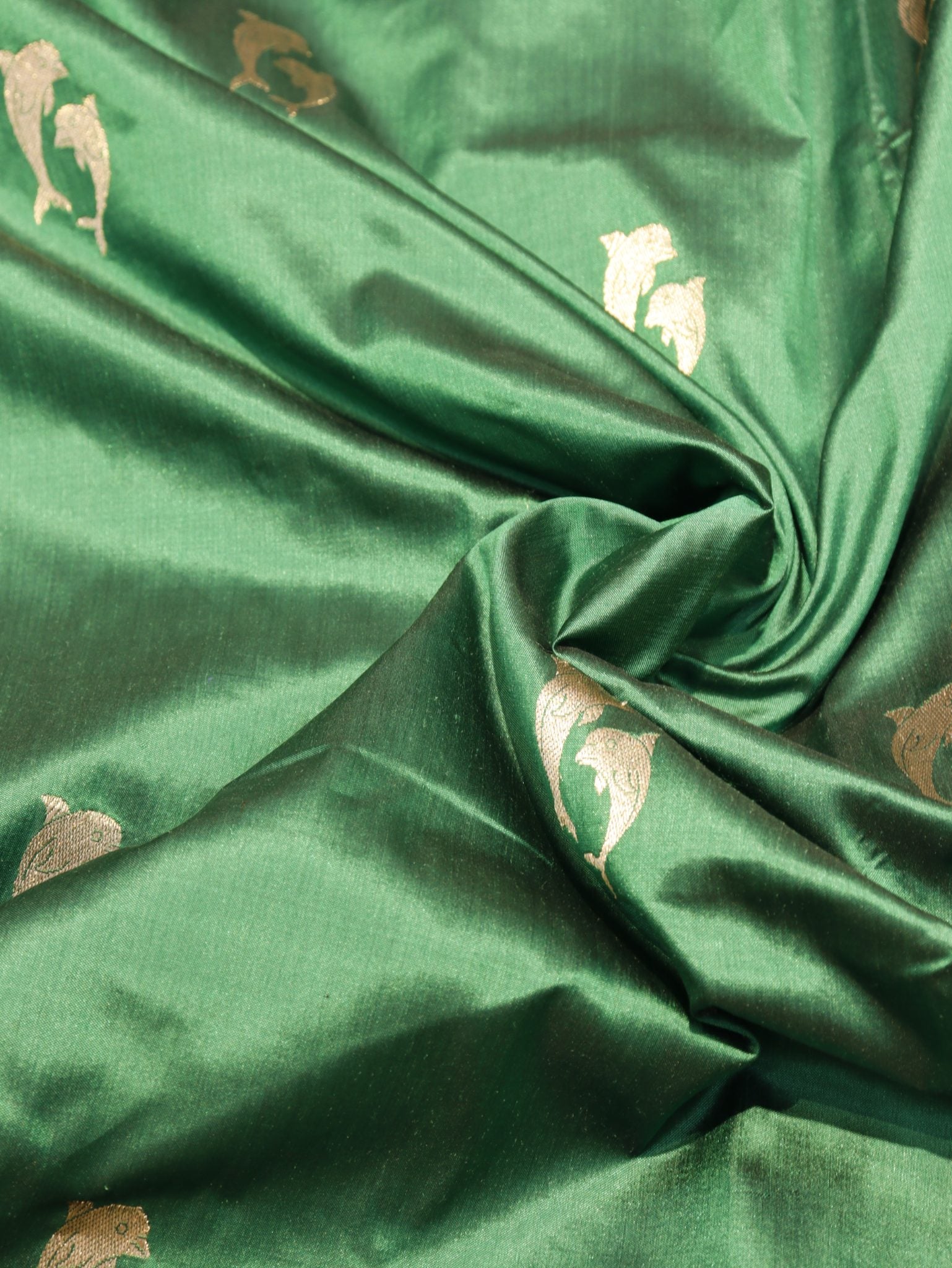 Green Katan Silk Banarasi saree full spread