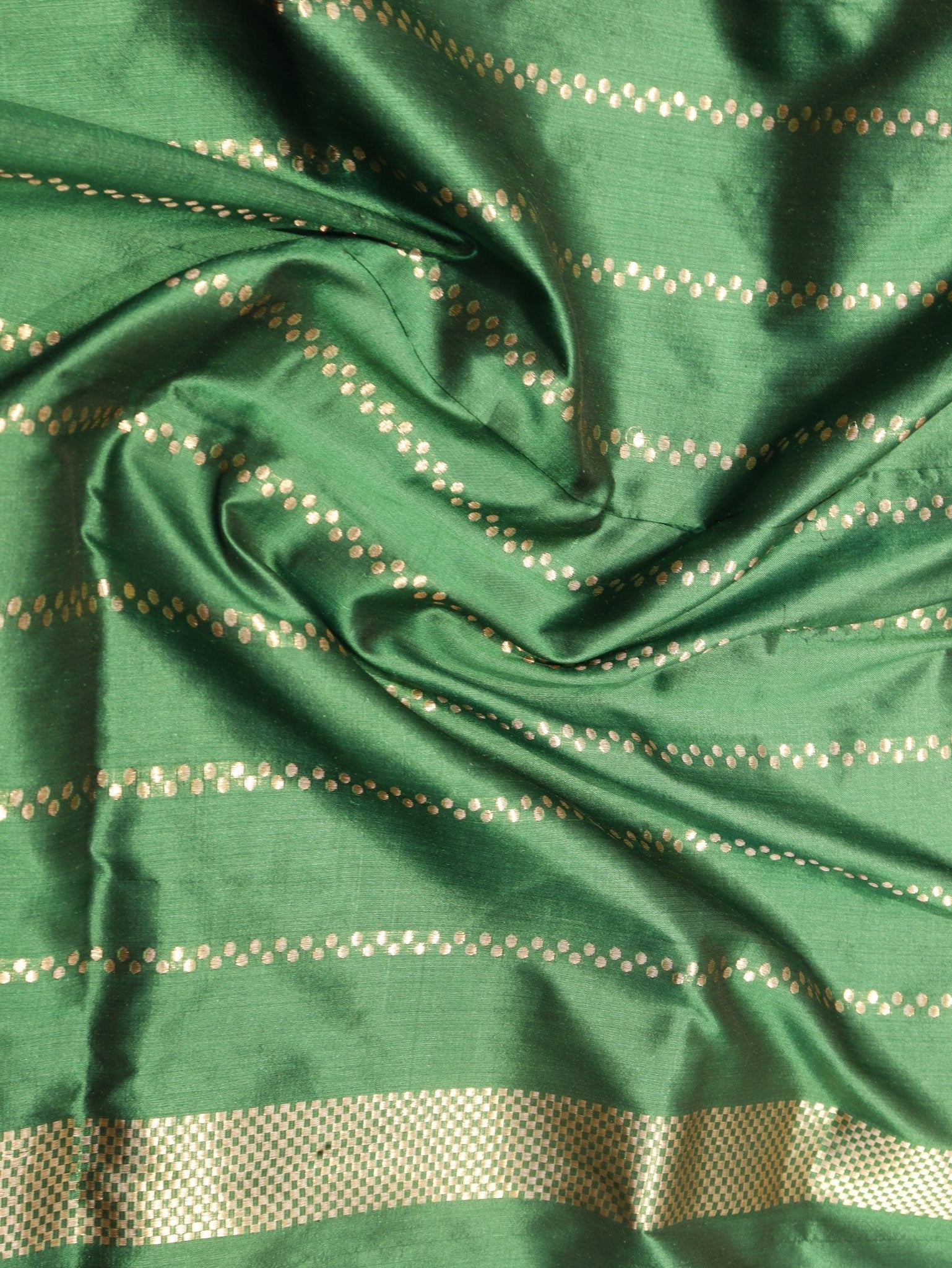 Green Katan Silk Banarasi saree texture detail