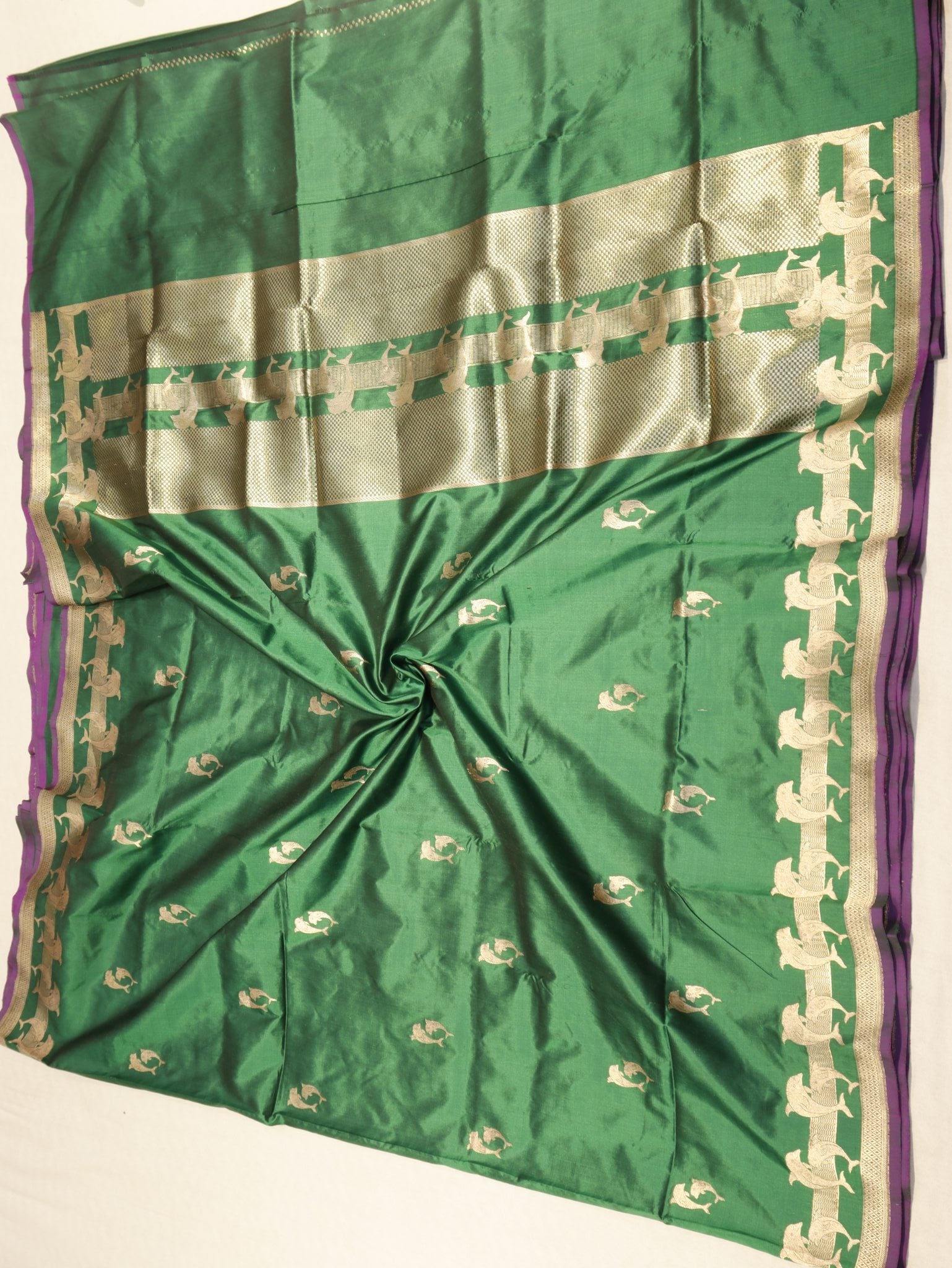 Green Katan Silk Banarasi saree zari work detail