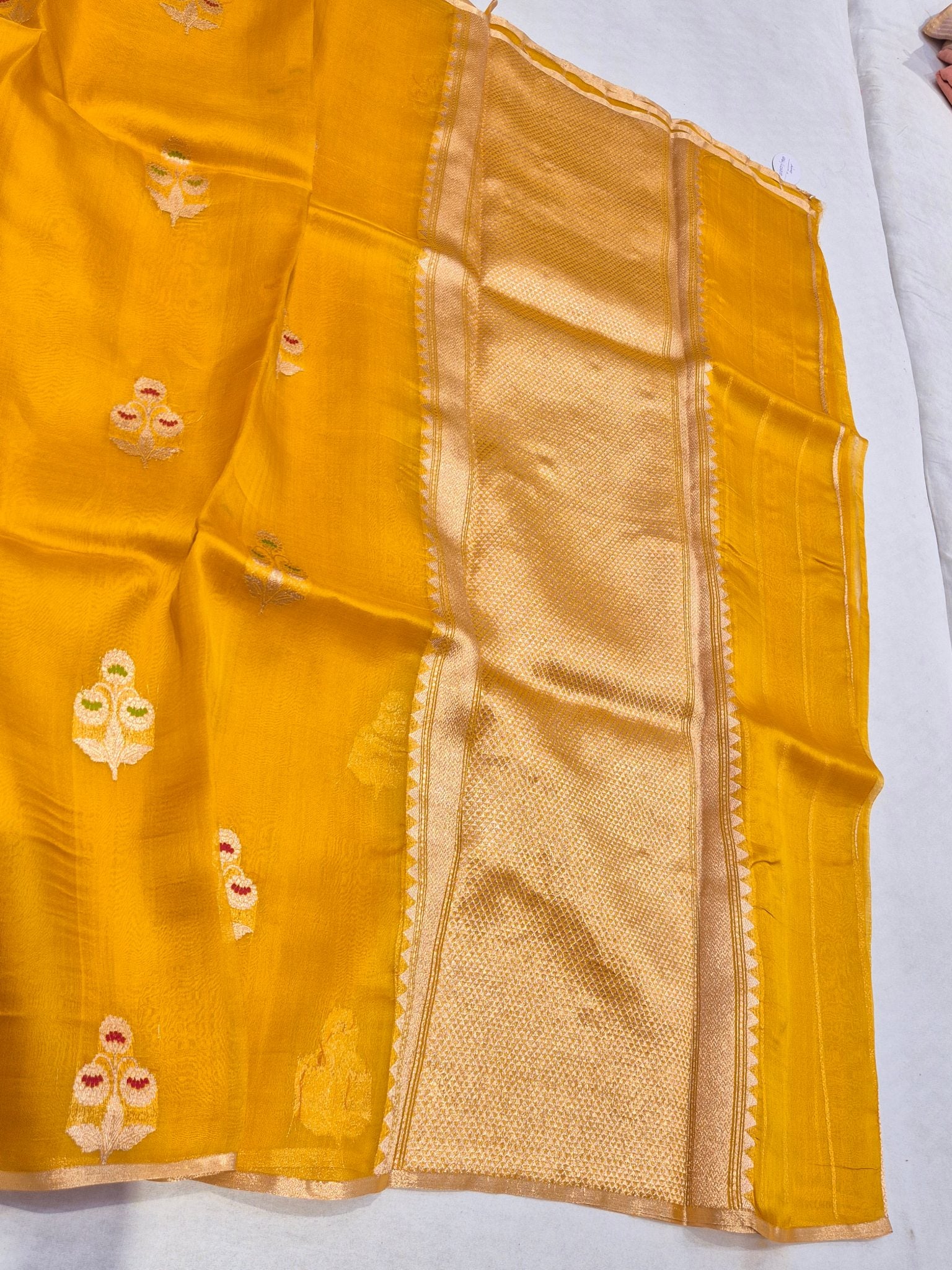 Yellow Kora Silk Banarasi saree blouse piece